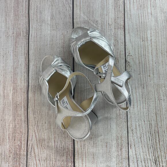 Jimmy Choo Heloise 120 Nappa Womens Sz EUR 37 US 7 Platform Sandal Heels Silver - Picture 7 of 9